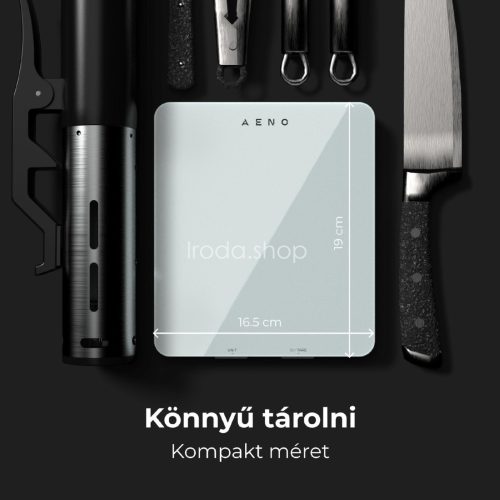 AENO AKS0001S KS1S intelligens konyhai mérleg, max. 8 kg kapacitás, LED kijelző, Bluetooth csatlakozás, edzett üvegfelület