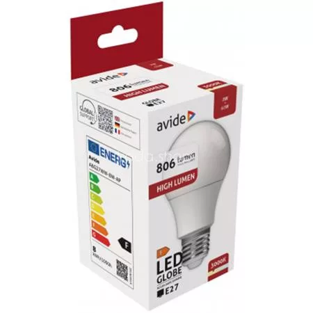 LED izzó, E27, gömb, A60, 8W, 806lm, 3000K, AVIDE