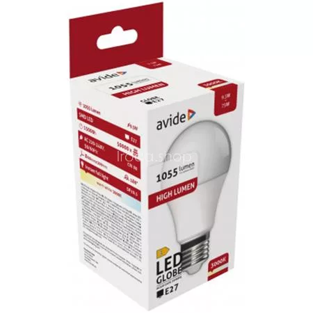 LED izzó, E27, gömb, A60, 9,5W, 1055lm, 3000K, AVIDE