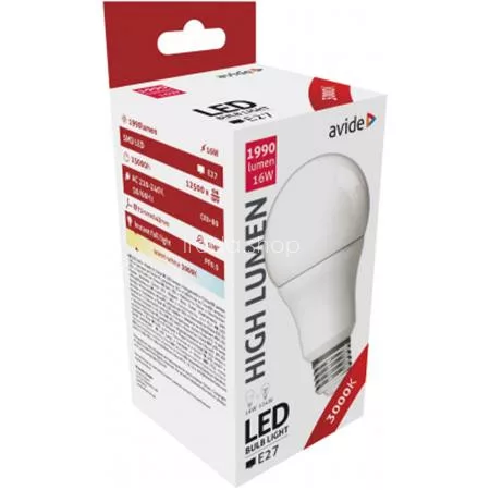 LED izzó, E27, gömb, A70, 16W, 1901lm, 3000K, AVIDE