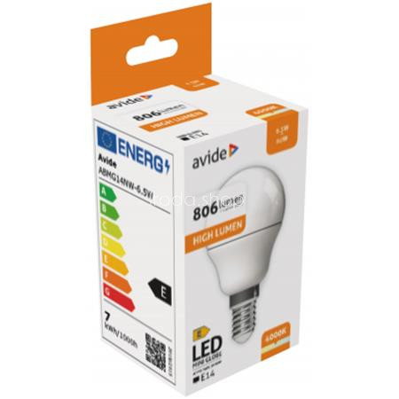 LED izzó, E14, kisgömb, G45, 6,5W, 806lm, 4000K, AVIDE