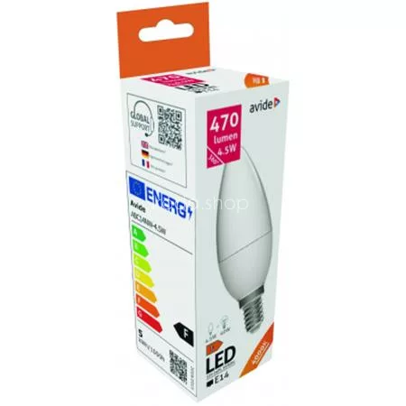 LED izzó, E14, gyertya, 4,5W, 470lm, 4000K, AVIDE