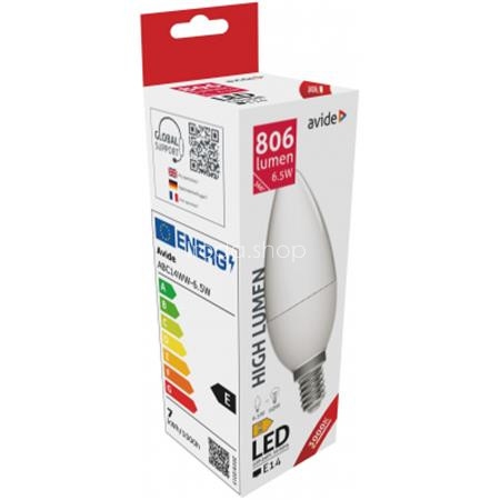 LED izzó, E14, gyertya, 6,5W, 806lm, 3000K, AVIDE
