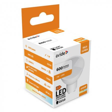 LED izzó, GU10 spot, 7W, 620lm, 4000K, AVIDE