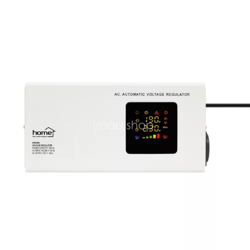 HOME AVR500S feszültségstabilizátor, 500VA, automatikus működés, vékony kivitel, falra szerelhető, színes digitális kijelző, teljeskörű meghibásodás elleni védelem