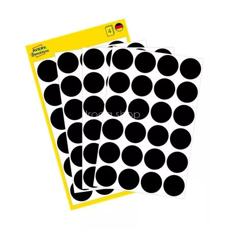 Etikett, 18 mm, kör, AVERY ZWECKFORM, fekete, 96 etikett/csomag