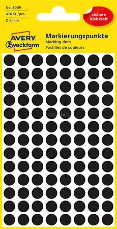 Etikett, 8 mm, kör, AVERY ZWECKFORM, fekete, 416 etikett/csomag