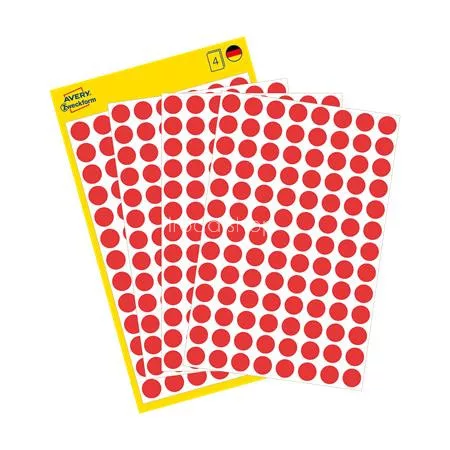 Etikett, 8 mm, kör, AVERY ZWECKFORM, piros, 416 etikett/csomag