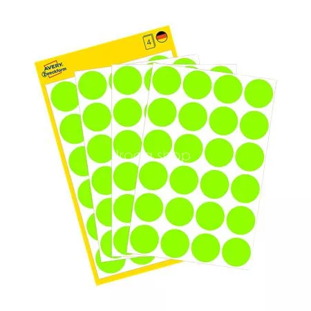 Etikett, 18 mm, kör, AVERY ZWECKFORM, neon zöld, 96 etikett/csomag