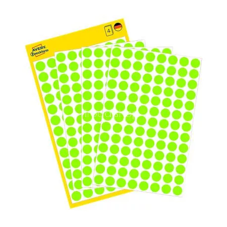 Etikett, 8 mm, kör, AVERY ZWECKFORM, neon zöld, 416 etikett/csomag