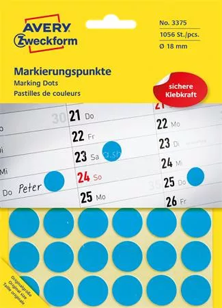 Etikett, 18 mm, kör, AVERY ZWECKFORM, kék, 1056 etikett/csomag