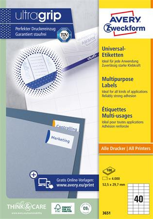 Etikett, univerzális, 52,5x29,7 mm, AVERY ZWECKFORM, 4000 etikett/csomag