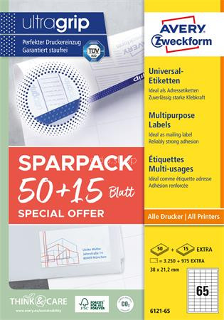 Etikett, univerzális, 38x21,2 mm, AVERY ZWECKFORM, "Sparpack", 4225 etikett/csomag