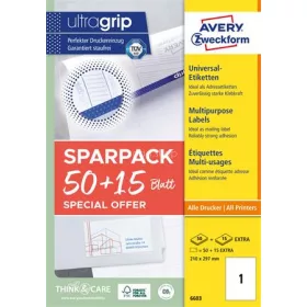   Etikett, univerzális, 210x297 mm, AVERY ZWECKFORM, "Sparpack", 65 etikett/csomag