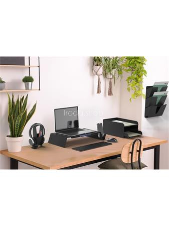 Prospektustartó, fém, fali, fekvő, A4, 3 rekesz, ALBA, fekete