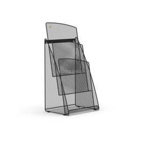   Prospektustartó, fémhálós, asztali, álló, A4, 3 rekesz, ALBA, fekete