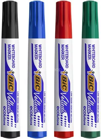 Flipchart- és táblamarker készlet, 1,4 mm, kúpos, BIC" Velleda ecolutions", 4 különböző szín