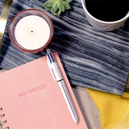 Golyóstoll, 0,32 mm, nyomógombos, négyszínű, BIC "4 Colours Shine"