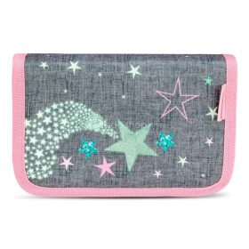   Tolltartó, klapnis, cipzáras, BELMIL "Shine Bright", szürke-rózsaszín, csillagok