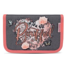   Tolltartó, klapnis, cipzáras, BELMIL "Bloomy Blossom", szürke-rózsaszín, szív