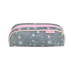   Tolltartó, henger alakú, cipzáras, BELMIL "Shine Bright", szürke-rózsaszín, csillagok