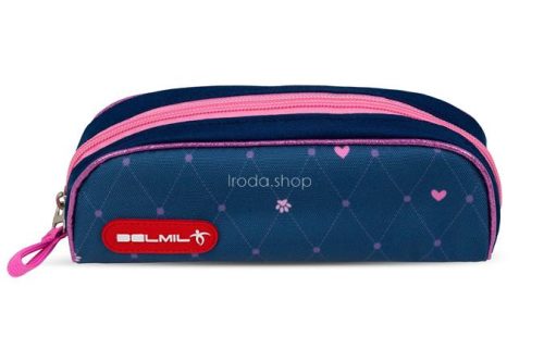 Tolltartó, henger alakú, cipzáras, BELMIL"Hearts", kék, szívek