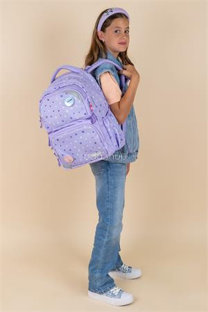 Iskolatáska, cipzáras, BELMIL "Maxi Pack Purple Dots", lila pöttyös