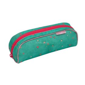   Tolltartó, henger alakú, cipzáras, BELMIL "Cute sloth", zöld-rózsaszín, szivecske