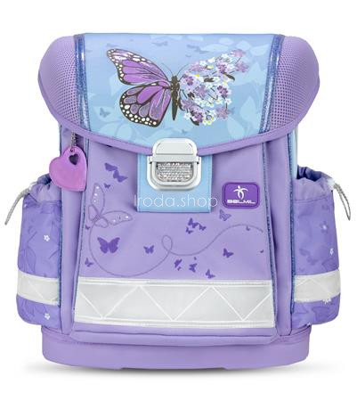 Iskolatáska, fémcsat, BELMIL "Classy Purple Blue Butterfly", pillangó