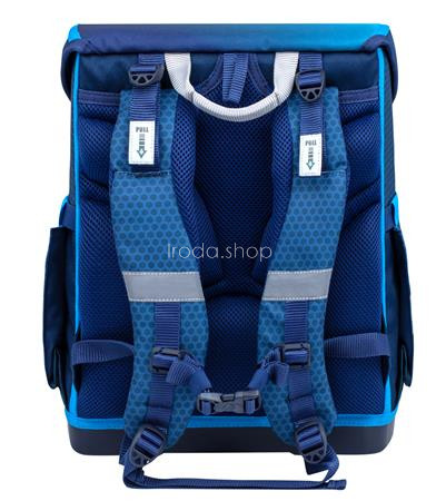 Iskolatáska, mágneszárral, BELMIL "Compact Racing Blue Neon", versenyautó