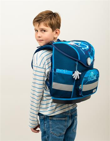Iskolatáska, mágneszárral, BELMIL "Compact Racing Blue Neon", versenyautó