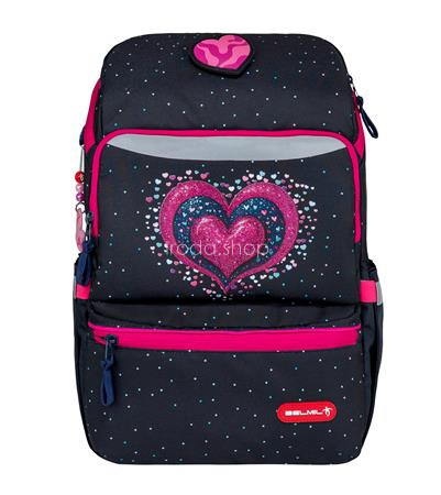 Iskolatáska, cipzáras, BELMIL "Zippy Pinky", pink szív