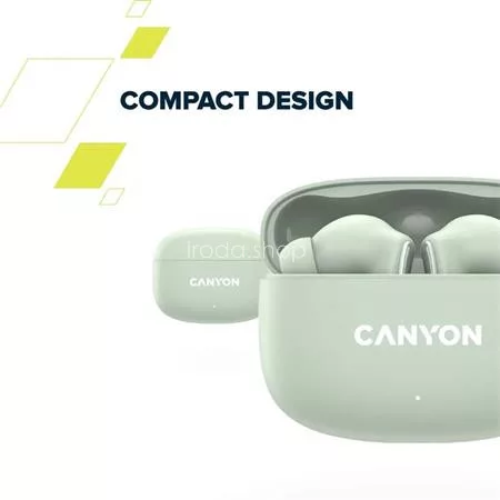 Fülhallgató, TWS vezeték nélküli, Bluetooth 5.4, CANYON "OnGo 9", zsálya