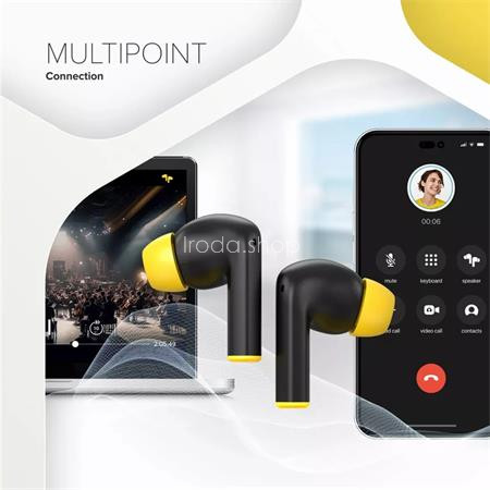 Fülhallgató, TWS vezeték nélküli, Bluetooth 5.4, CANYON "Hexagon 7", fekete-sárga