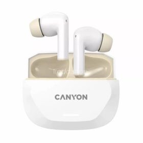   Fülhallgató, TWS vezeték nélküli, Bluetooth 5.4, CANYON "Hexagon 7", fehér-bézs