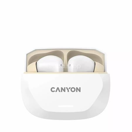 Fülhallgató, TWS vezeték nélküli, Bluetooth 5.4, CANYON "Hexagon 7", fehér-bézs