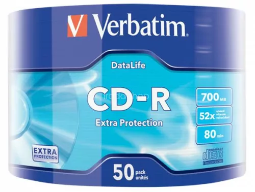 CD-R lemez, 700MB, 52x, 50 db, zsugor csomagolás, VERBATIM "DataLife"