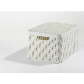   Rattan hatású kosár tetővel, 30l, törtfehér, CURVER "Style L"