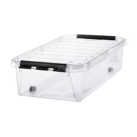   Műanyag tárolódoboz, 31 liter, fekete fogantyúkkal és görgőkkel, SMARTSTORE "Classic 35", átlátszó