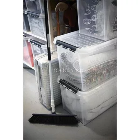 Műanyag tárolódoboz, 70 liter, fekete fogantyúkkal, SMARTSTORE "Classic 70", átlátszó