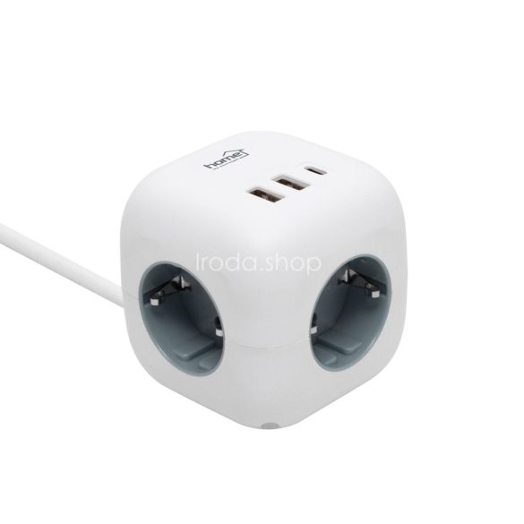 Home CUBE2 kocka elosztó, max. 3680 W, USB töltő, 3 aljzat gyermekvédelemmel, 1,5 m hosszú vezeték