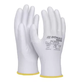   Szerelőkesztyű, PU, DONAU "Safety", 8/M méret, fehér