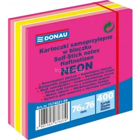   Öntapadó jegyzettömb, 76x76 mm, 400 lap, DONAU, neon-pasztell mix, rózsaszín árnyalatok