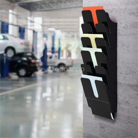 Prospektustartó, fali, álló, A4, DURABLE "FLEXIPLUS 6", fekete
