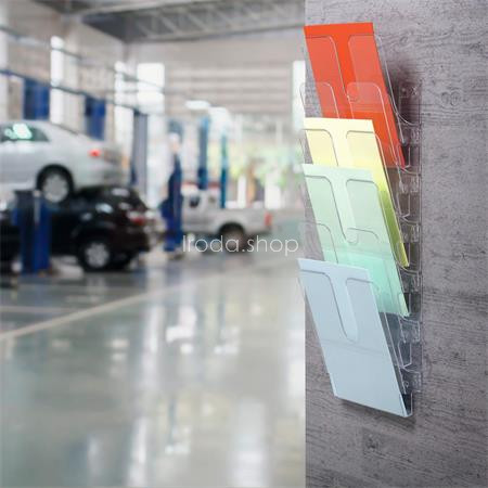 Prospektustartó, fali, álló, A4, DURABLE "FLEXIPLUS 6", áttetsző