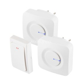   HOME DBKS1001AC vezeték és elem nélküli csengő készlet, 1x nyomógomb + 2x csengő, 100m hatótáv, 36 dallam, szabályozható hangerő, IP44, fényjelzés, kinetikus nyomógomb