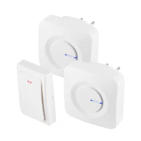   HOME DBKS1001AC vezeték és elem nélküli csengő készlet, 1x nyomógomb + 2x csengő, 100m hatótáv, 36 dallam, szabályozható hangerő, IP44, fényjelzés, kinetikus nyomógomb