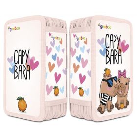   Tolltartó, töltött, 3 emeletes, cipzáras, "Gimboo", rózsaszín, kapibara