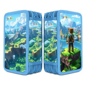   Tolltartó, töltött, 3 emeletes, cipzáras, "Gimboo", kék, építőkockás