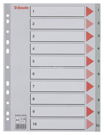 Regiszter, műanyag, A4, 1-10, ESSELTE,szürke